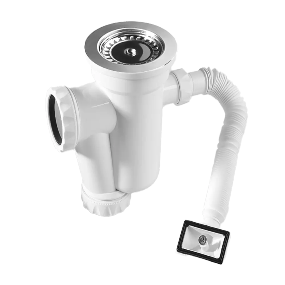 Válvula de Escoamento para Pia Inox 4.1/2" com Sifão Luxo Alta Vazão Pádova
