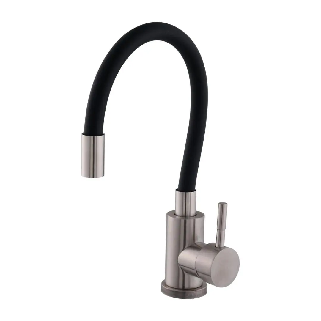Misturador Monocomando para Cozinha Mônaco com Bica Flexível Preta e Corpo Cromado Talita