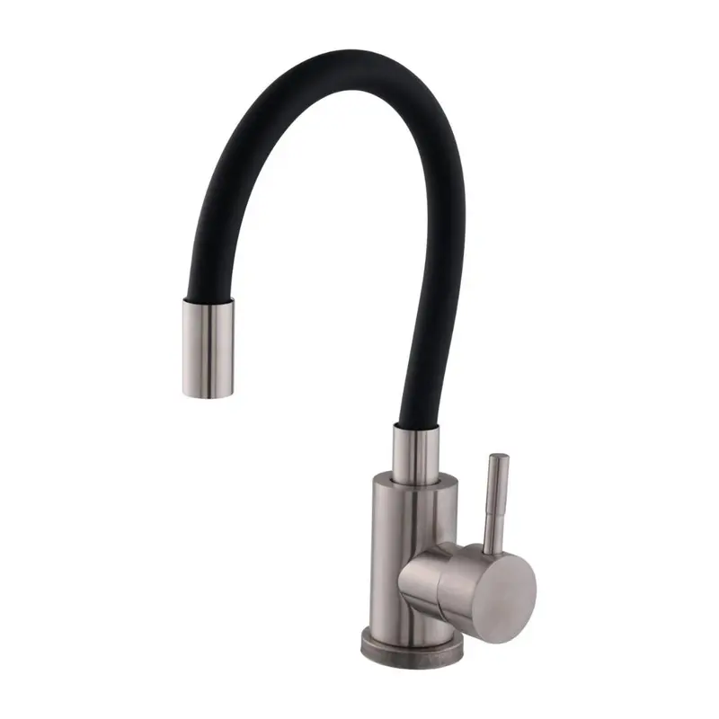 Misturador Monocomando para Cozinha Mônaco com Bica Flexível Preta e Corpo Cromado Talita